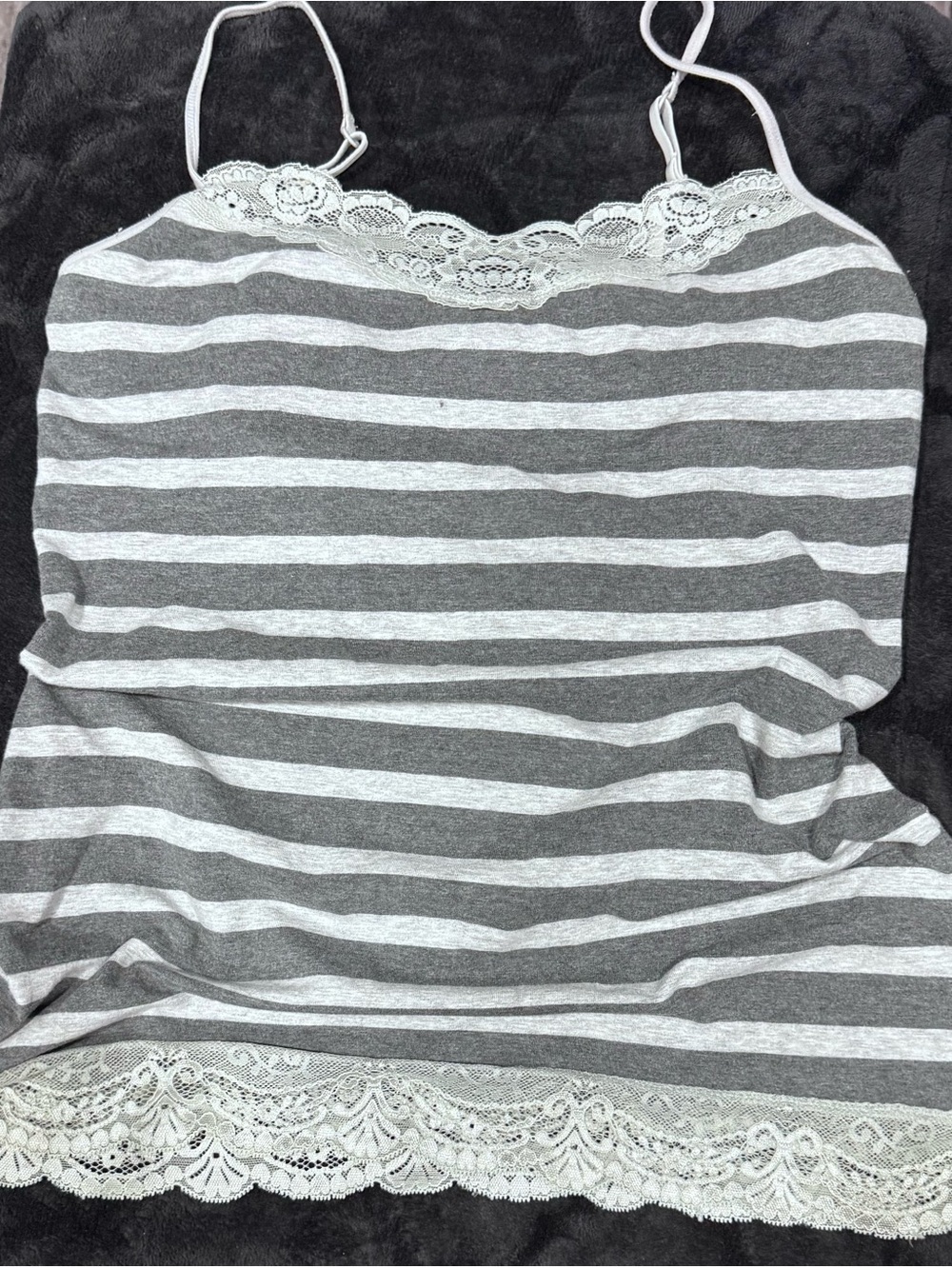 Express Gray & White Striped Lace-Trim Cami